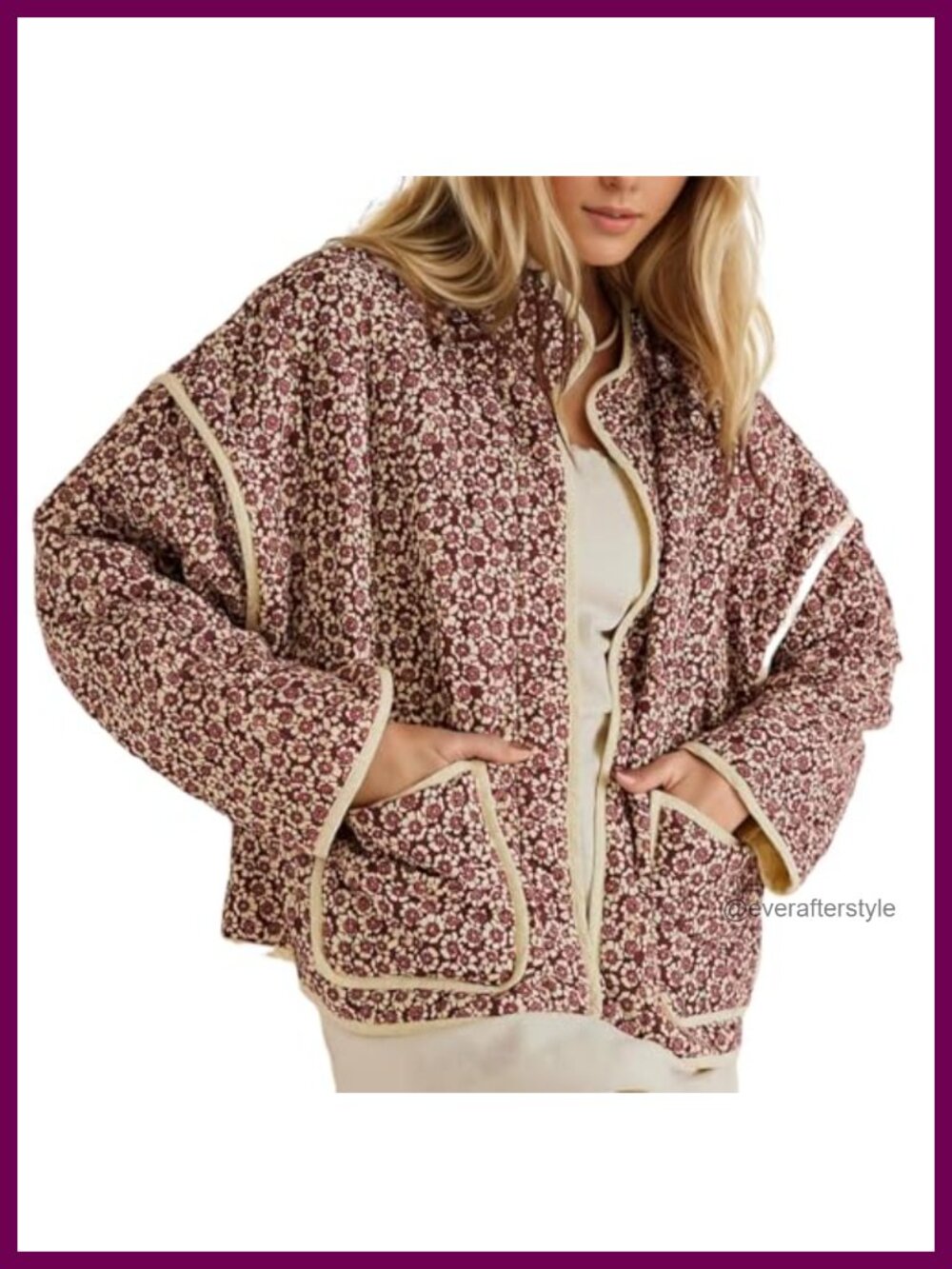 Women's Cropped Floral Quilted Puffer Jacket Open Front Lightweight Short